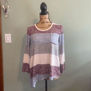 Market‎ & Spruce Womens Heather Striped Asymmetric Hem T-shirt Multicolor Small